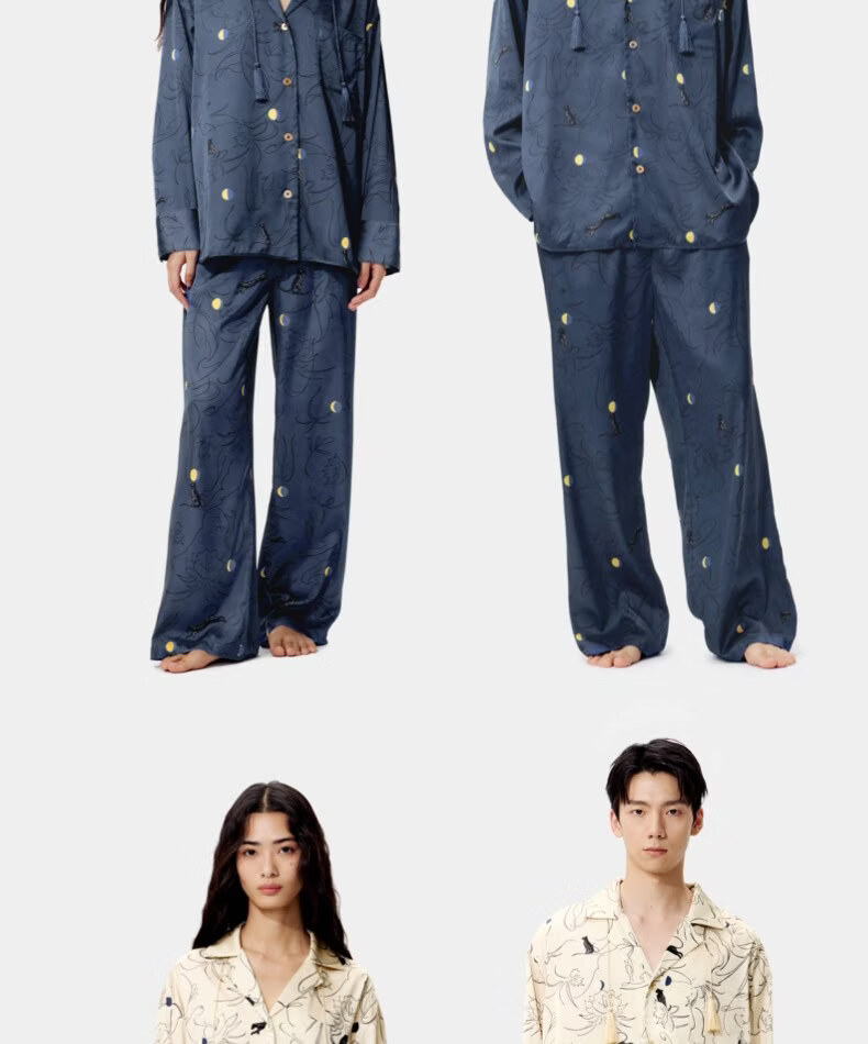 Tbh Urban Beast Black Panther Starlight Satin Loungewear Men's Four-Season Wearable Couple Pajamas Women's Long Nightfall Blue XS 14