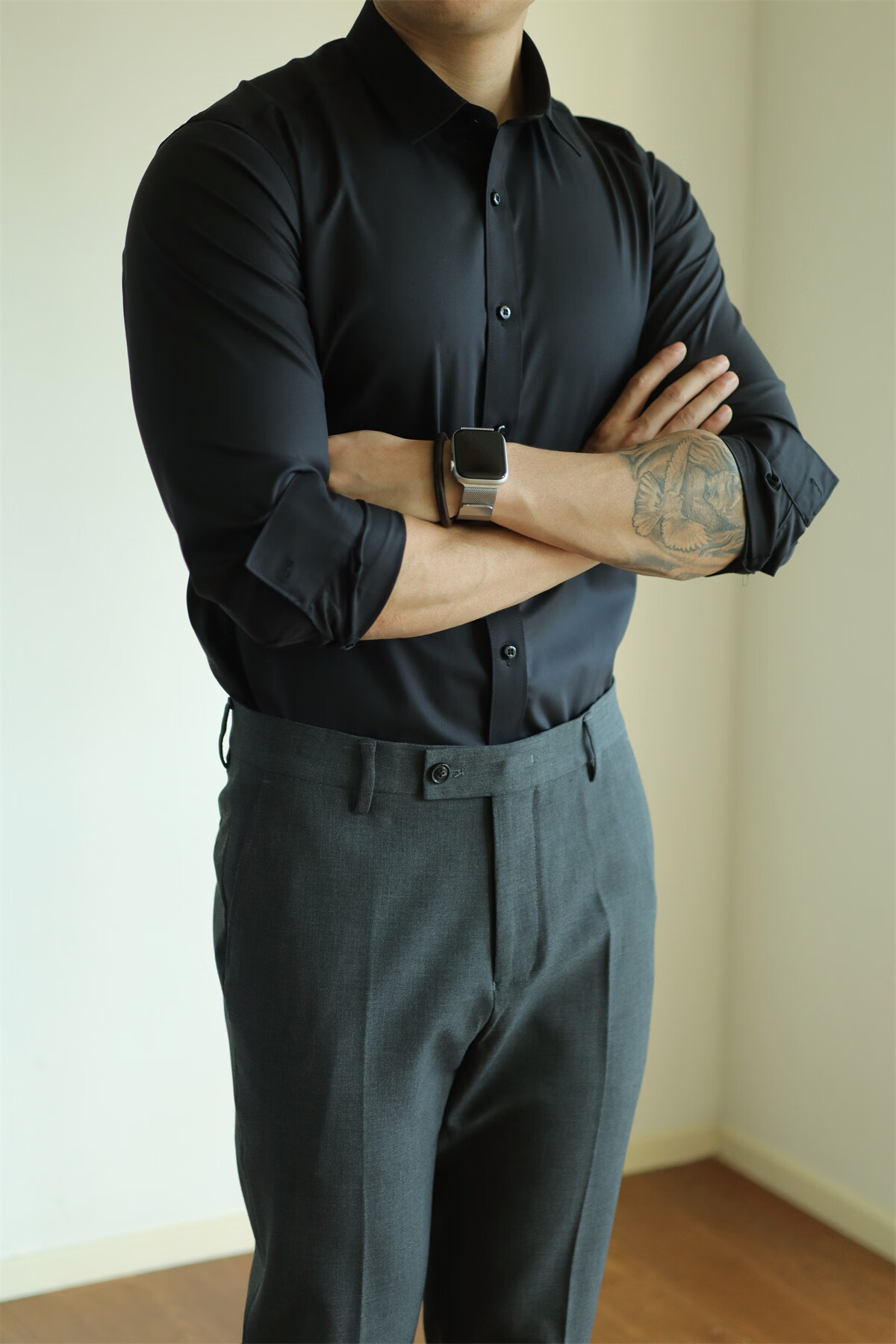 PLAYBOY Wrinkle-Resistant Non-Iron Slim Fit Stretch Breathable Straight-Leg Business Pants for Men Spring Summer All-Season 36