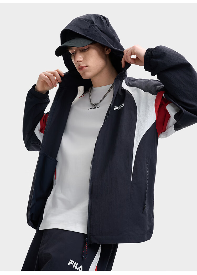 FILA Official Yi Yangqianxi Men's Woven Jacket 2026 Summer Loose Cool Sun Protection Hooded Top 6