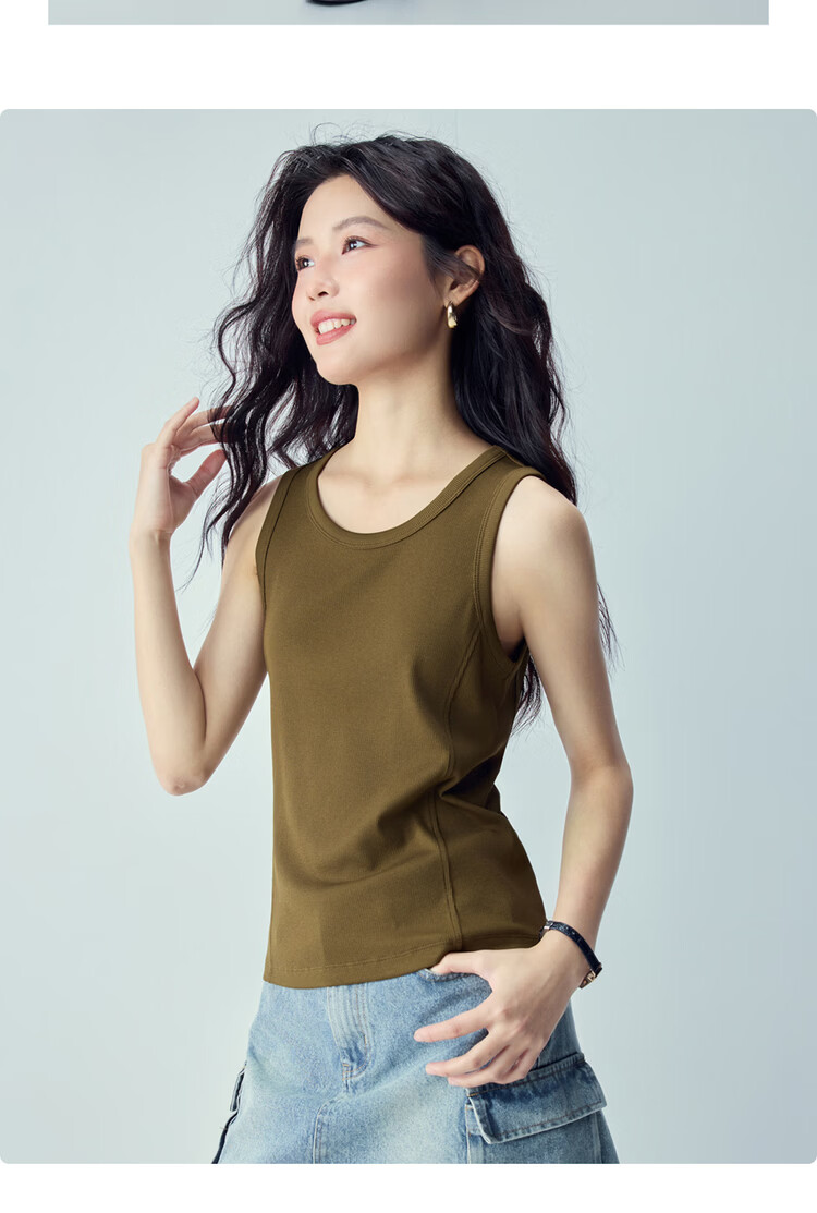 Giordano Women's Sleeveless T-Shirt New Solid Color Ribbed Knit Slim Fit Round Neck Tank Top 13326225 18