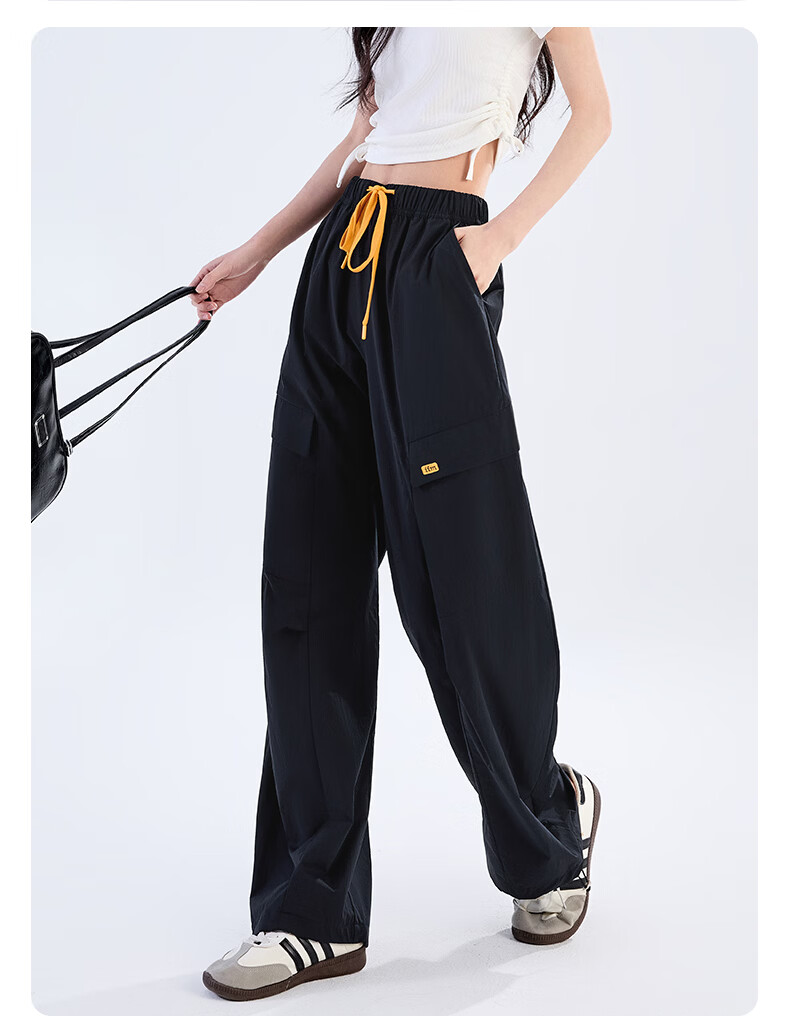 Langsha Women's Convertible Work Pants Summer Cool High Waist Slim Casual Drawstring Pleated Wide-Leg Pants Fashion Trend 21