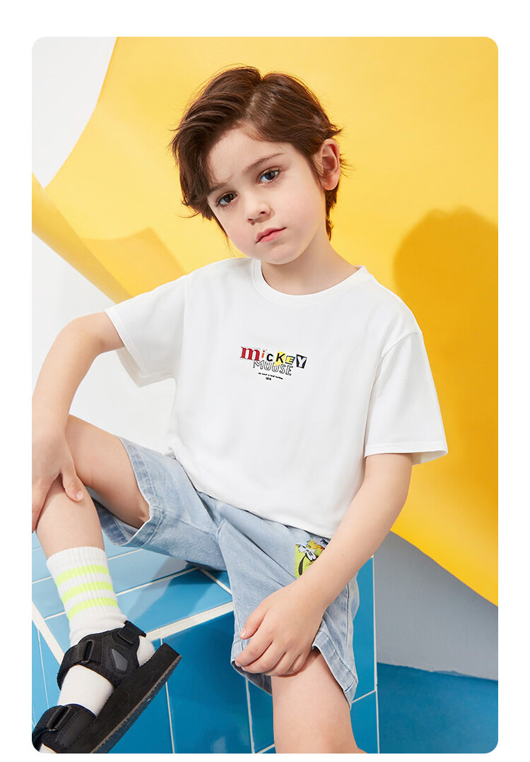 Disney Kids Boys and Girls Short Sleeve T-Shirt 2026 Summer New Parent-Child Matching Children's Basic Off-White Short Sleeve T-Shirt Size 110 19