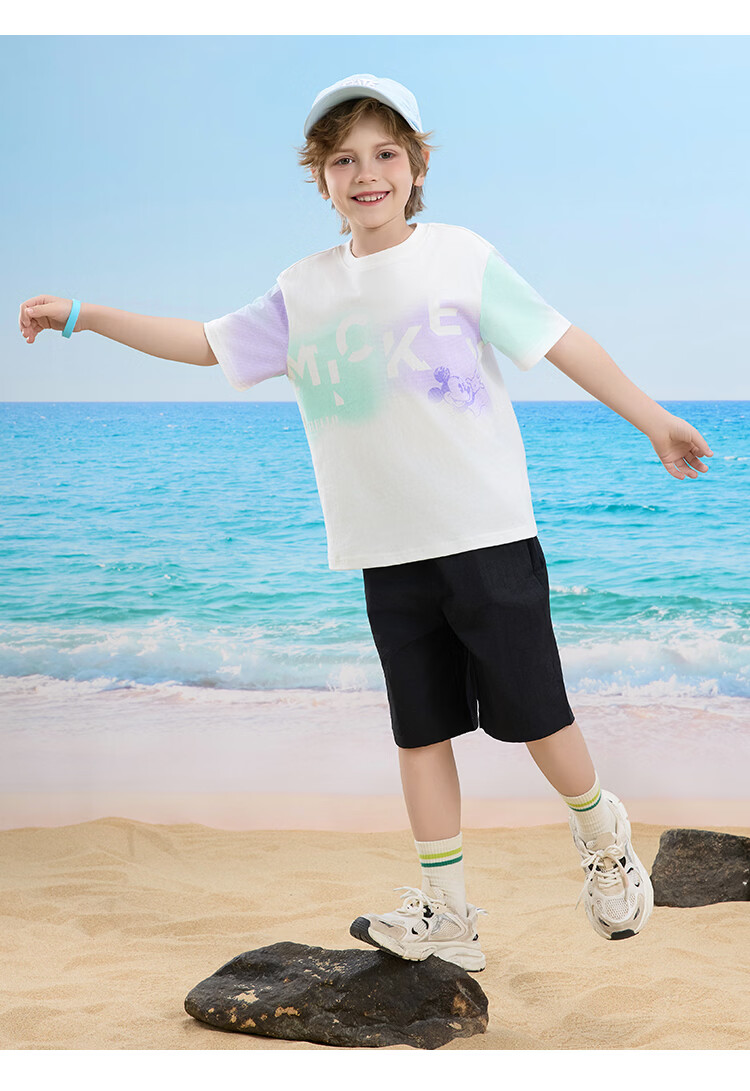 Disney Boys' Casual Short Sleeve T-Shirt and Shorts Set, Off-White, Size 110 18