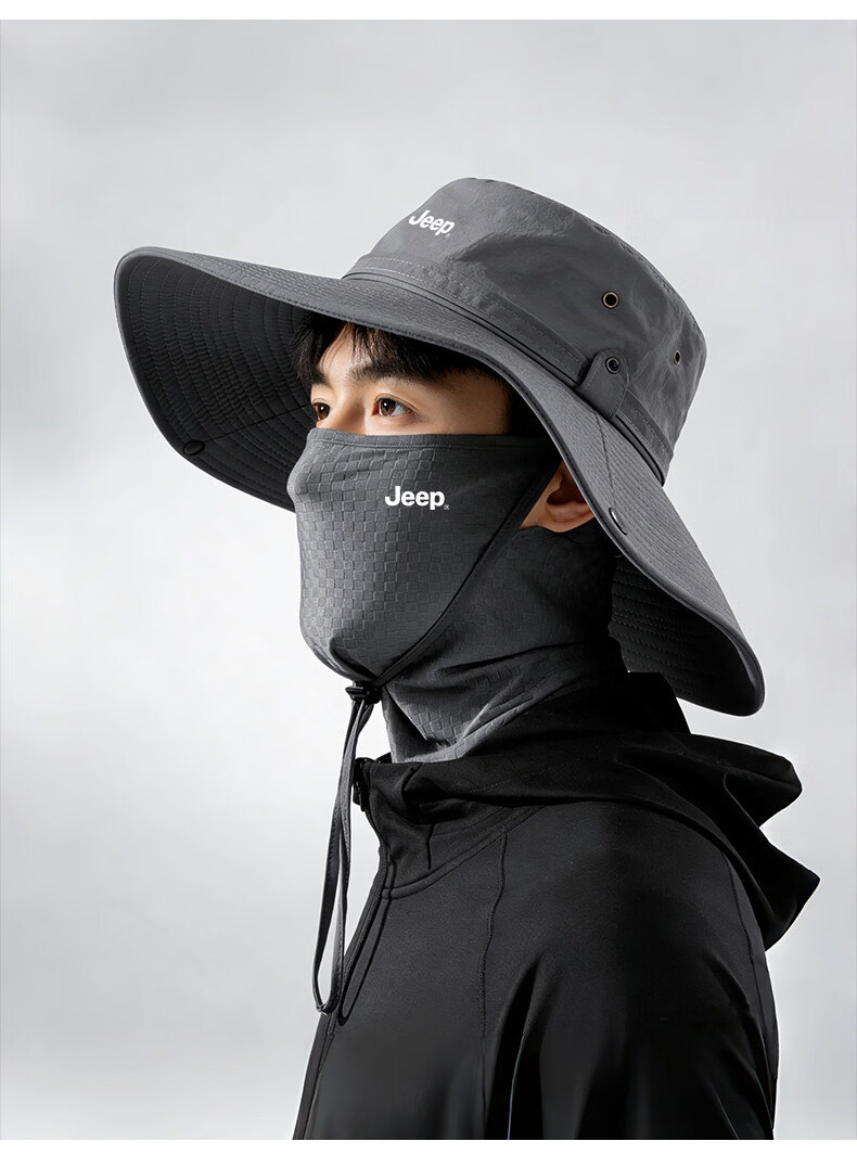 JEEP Men's Summer Sun Protection Fisherman Hat Large Head Circumference Breathable Neck Guard UV Protection Wide Brim Sun Hat 11