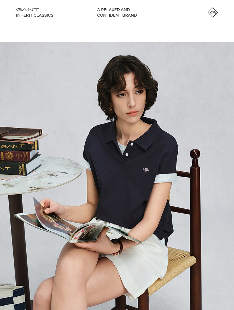 GANT Outstanding Polo Spring Summer Women's Cotton Short Sleeve Polo Shirt with Lapel Collar 682-Cherry Blossom Pink L 8