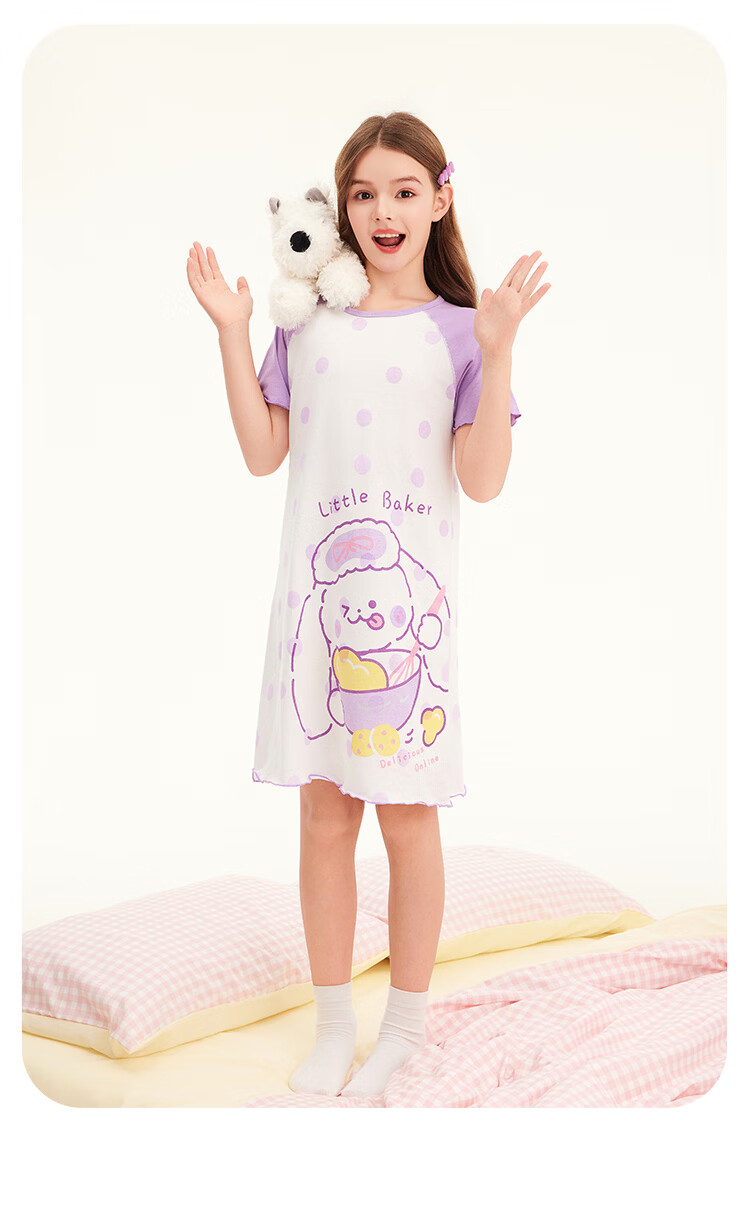 DEESHA 【7A Antibacterial 100% Cotton】Girls Lightweight Breathable Skin-friendly Summer Short Sleeve Cotton Home Dress 11