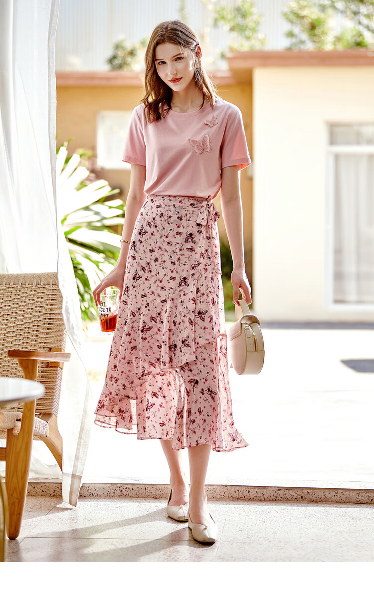 Olrain Embroidered Butterfly Short Sleeve T-Shirt Women Summer Casual Loose Top Pink (New Batch) L 11