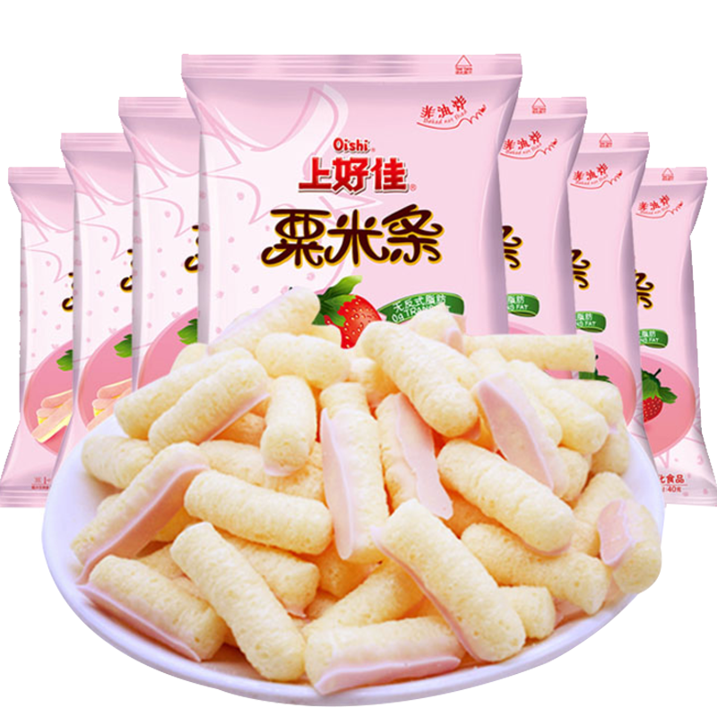 上好佳粟米条草莓味7g*20包膨化食品小包装薯条薯片虾条儿童零食