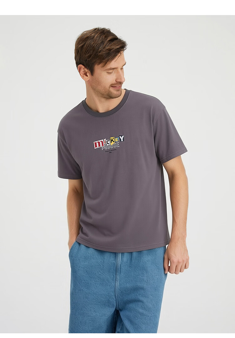 Disney Kids Boys and Girls Short Sleeve T-Shirt 2026 Summer New Parent-Child Matching Children's Basic Off-White Short Sleeve T-Shirt Size 110 28