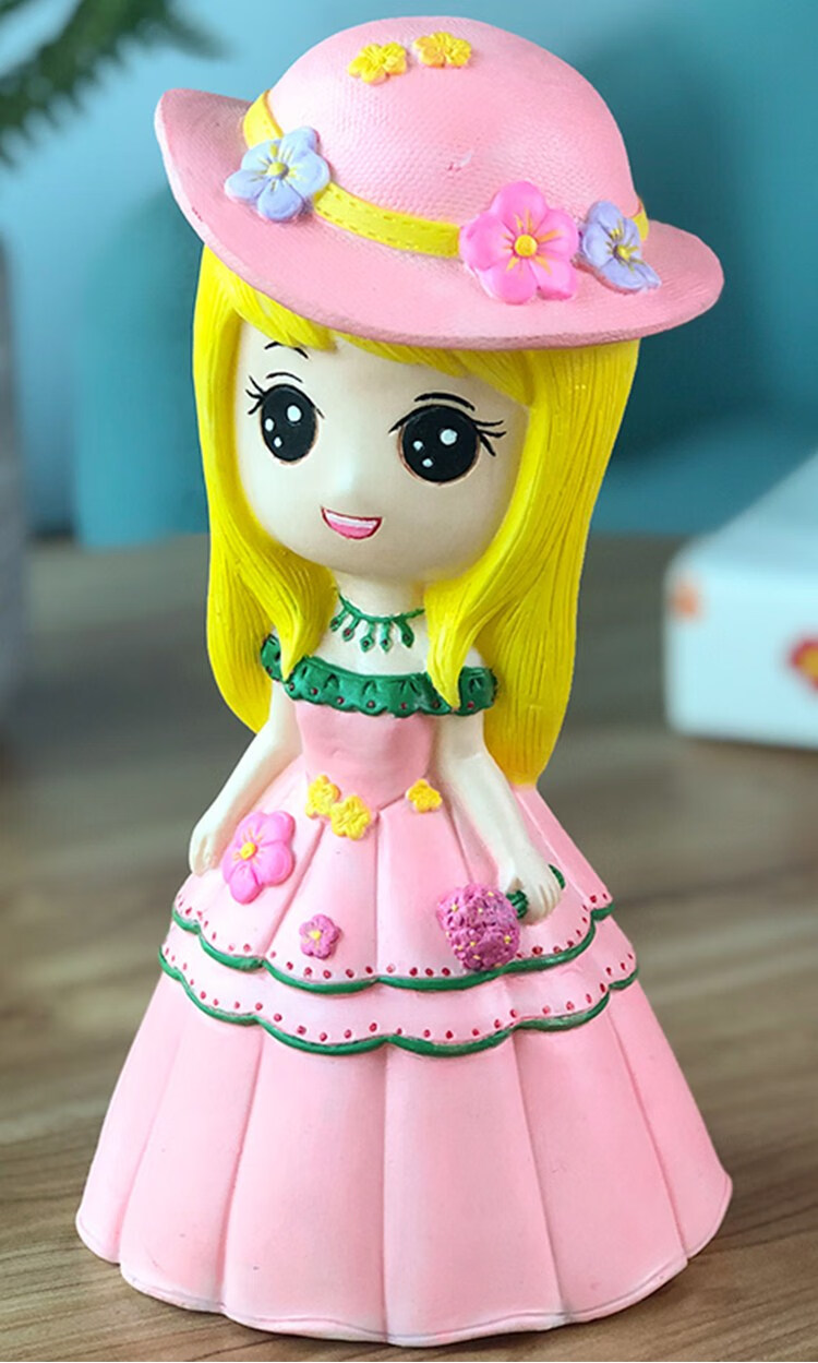 石膏娃娃白坯涂色公仔儿童彩绘画画女孩搪胶玩偶存钱罐上色玩具 海蓝