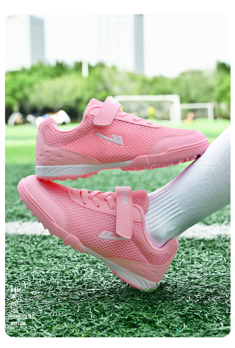 Warrior Kids Soccer Shoes TF Studs Breathable Mesh Slip-On Summer Boys Girls 463 Pink Size 35 24