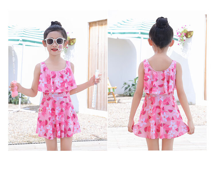 Langsha Children's Girls' Summer Two-Piece Skirted Swimsuit Breathable Bubble Hot Spring Beach Pool Swimwear Set for Older Kids 9