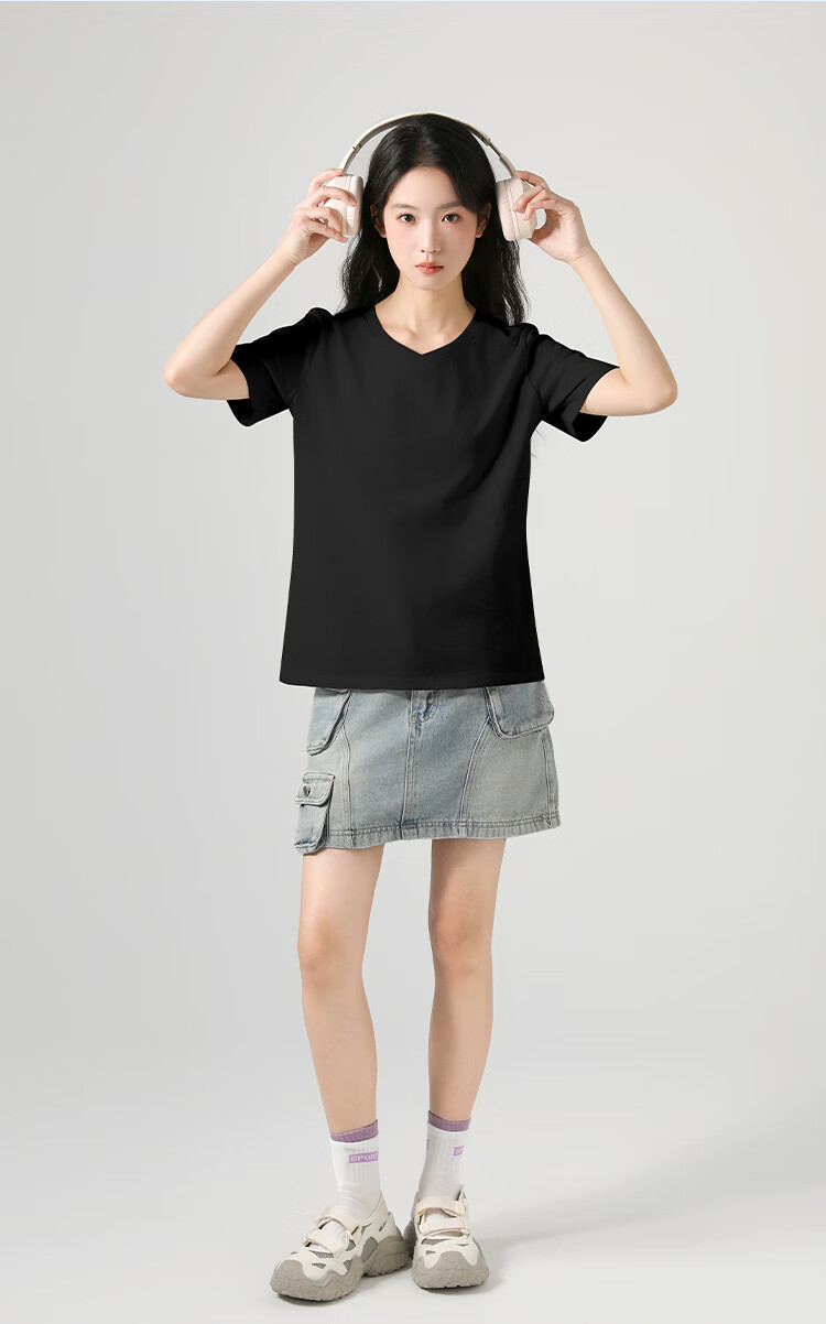 Warrior 100% Cotton V-Neck Short Sleeve T-Shirt Women 2026 Summer New Loose Slim Fit Casual Versatile Top 9