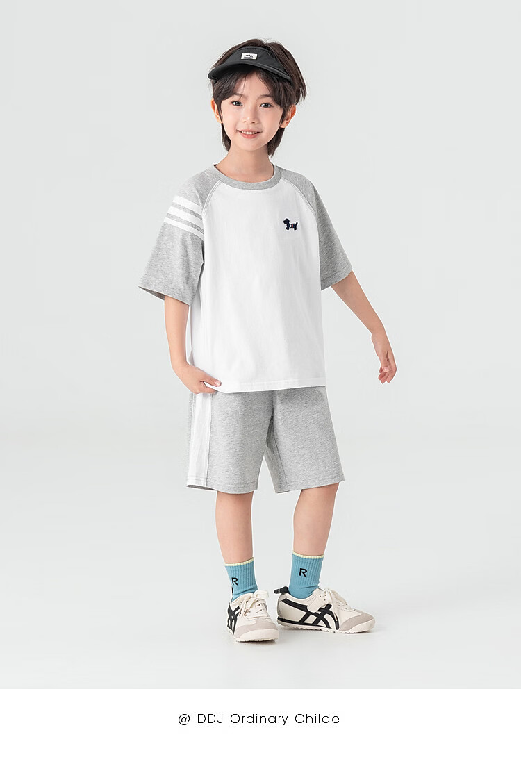 Duoduo Kids Pure Cotton Cooling College Style Set Boys 2026 Summer Raglan Short Sleeve Shorts Two-Piece Sportswear 30