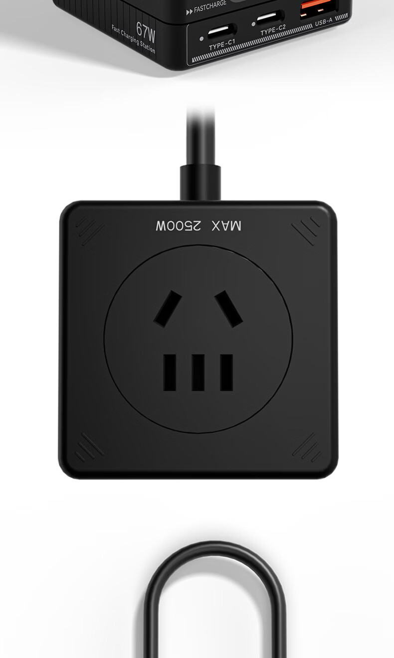 Gongshe Smart Digital Display GaN 67W Fast Charging Mini Socket / Type-C Desktop Charging Station / Gaming Power Strip / USB Power Strip Compatible with iPhone 17 2C1A+6 Outlets 2500W 18