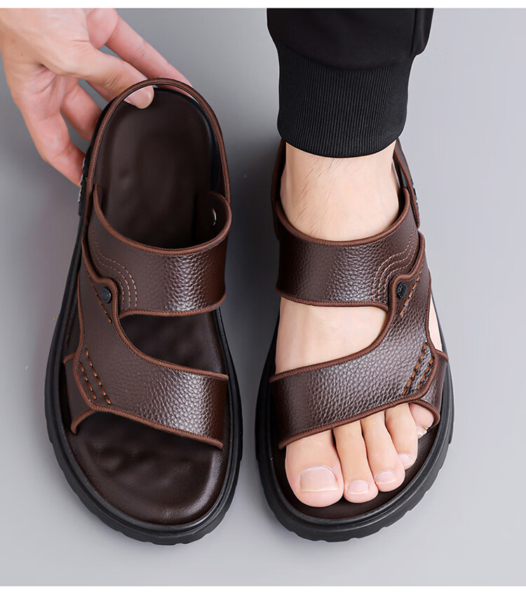 Woodpecker Men's Sandals 2026 New Genuine Leather Thick Sole Beach Shoes Summer Outdoor Non-Slip Wear-Resistant Dual-Purpose Slippers Driving 16