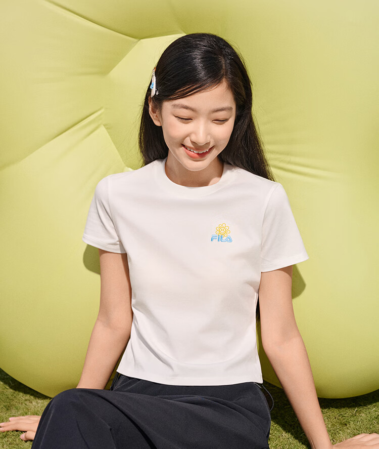 FILA Official Women's Knitted Short Sleeve Shirt 2026 Summer Casual Slim Fit Cool Cotton Cropped T-Shirt 6
