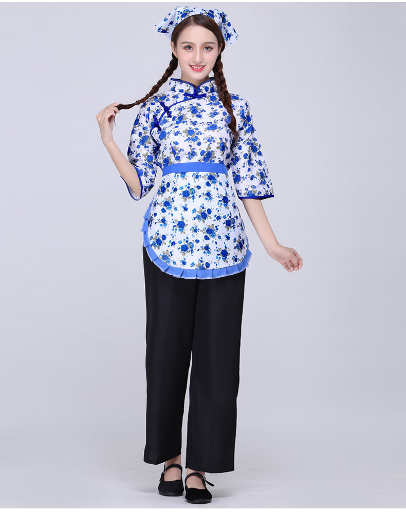 秉藜 阿庆嫂演出服阿庆嫂碎花采茶女村姑衣服民族舞蹈秧歌服古装农村