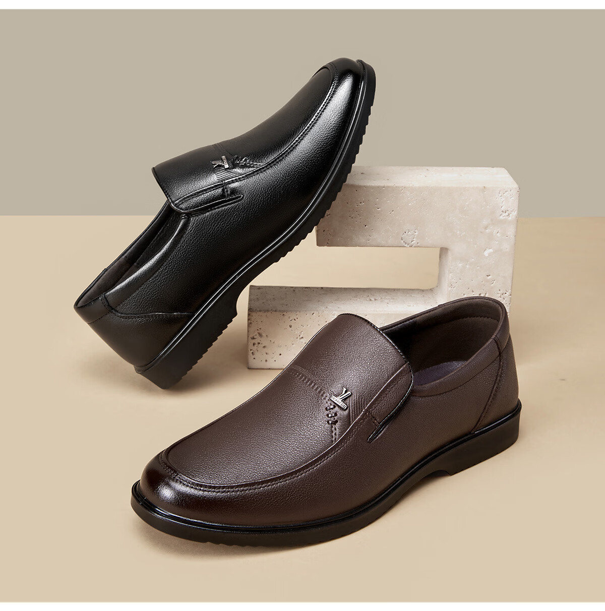 Eierkang Plus Size Men's Genuine Leather Business Formal Slip-On Comfortable Casual Dad Shoes 96361W Black 40 4