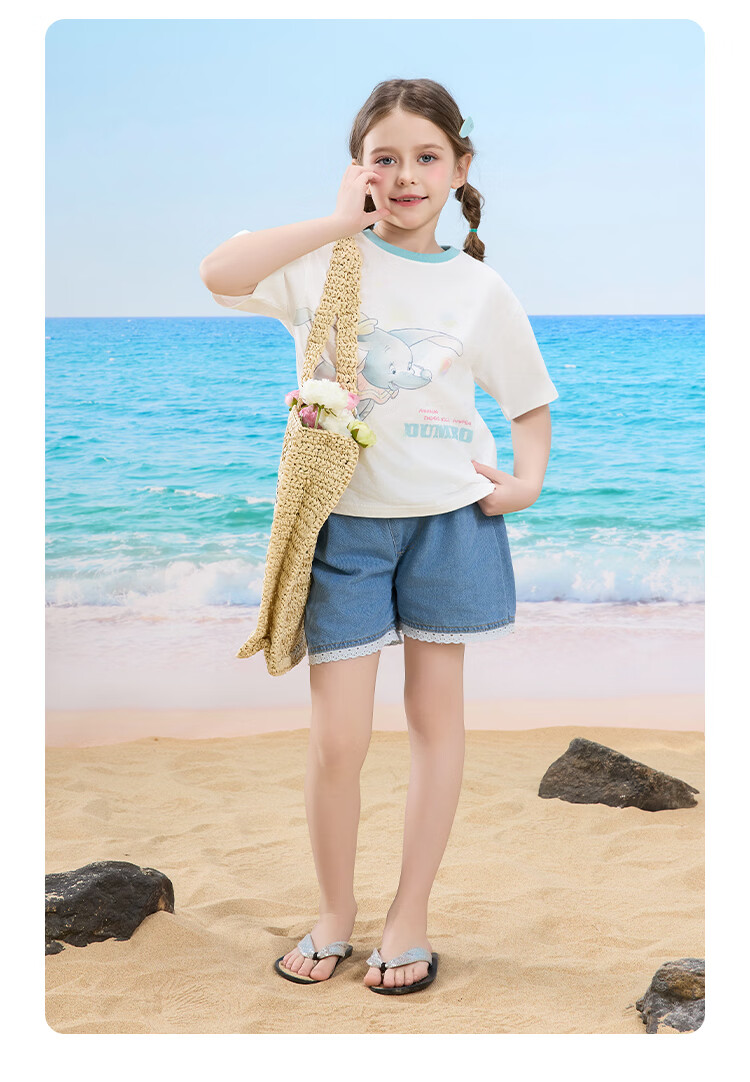 Disney Kids Boys and Girls Cotton Short Sleeve T-Shirt Children's Fashion Casual Versatile Crew Neck White Size 150 24