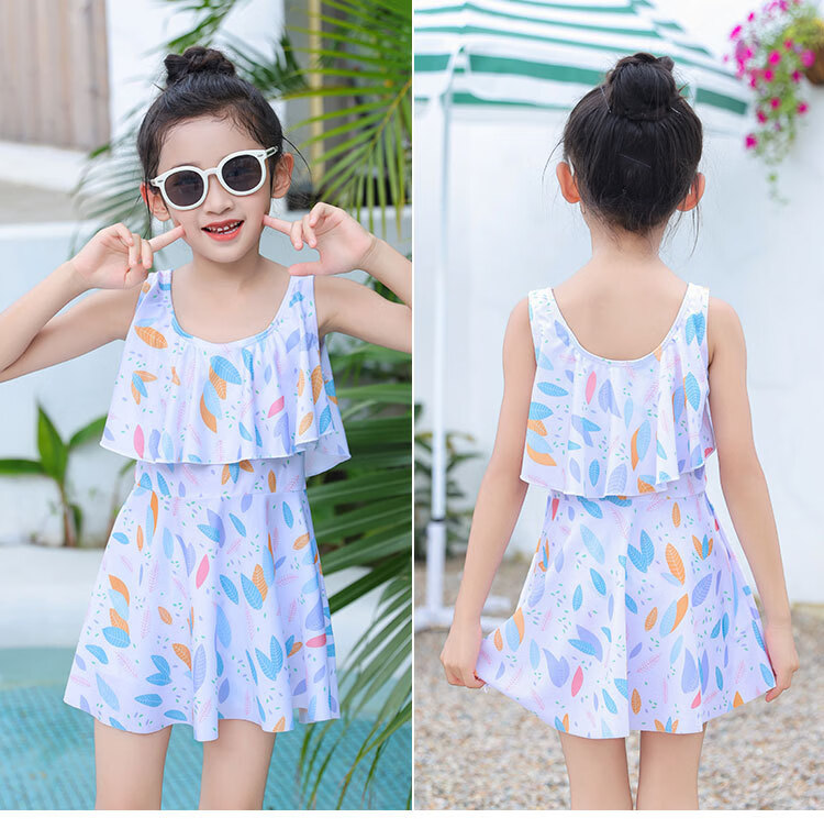 Langsha Children's Girls' Summer Two-Piece Skirted Swimsuit Breathable Bubble Hot Spring Beach Pool Swimwear Set for Older Kids 5