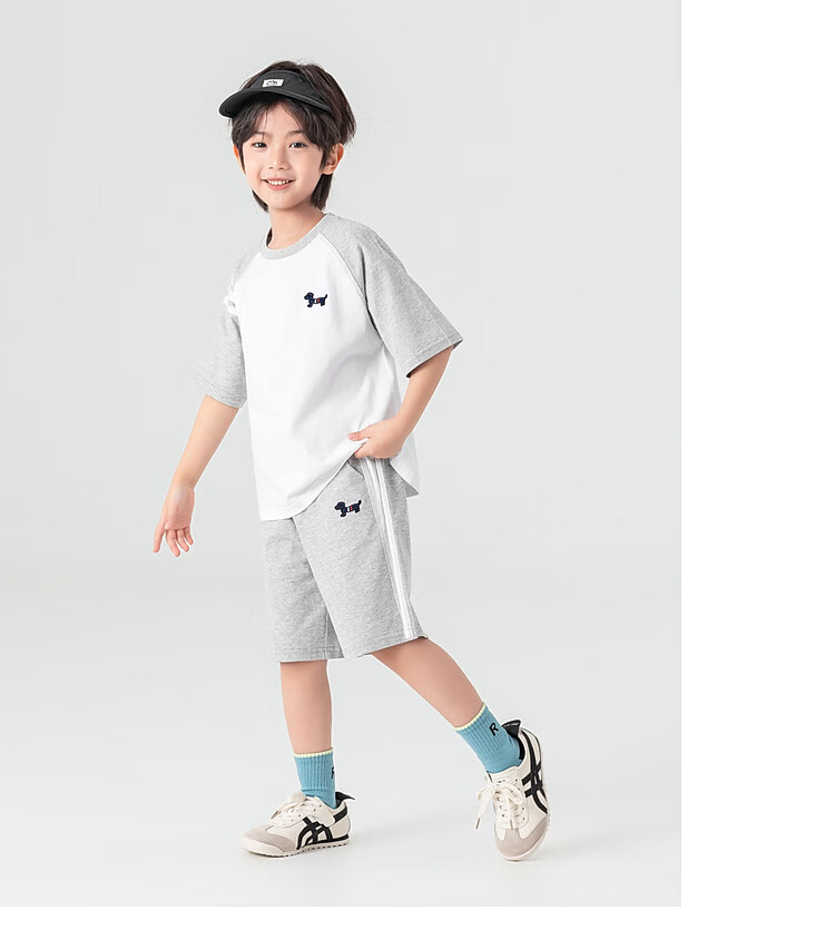 Duoduo Kids Pure Cotton Cooling College Style Set Boys 2026 Summer Raglan Short Sleeve Shorts Two-Piece Sportswear 24