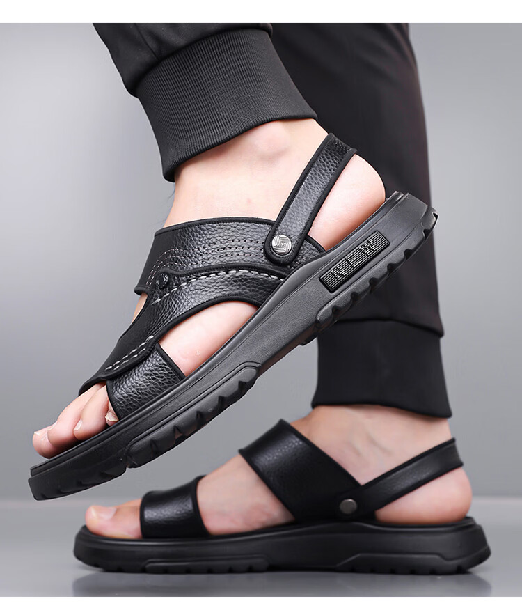 Woodpecker Men's Sandals 2026 New Genuine Leather Thick Sole Beach Shoes Summer Outdoor Non-Slip Wear-Resistant Dual-Purpose Slippers Driving 21
