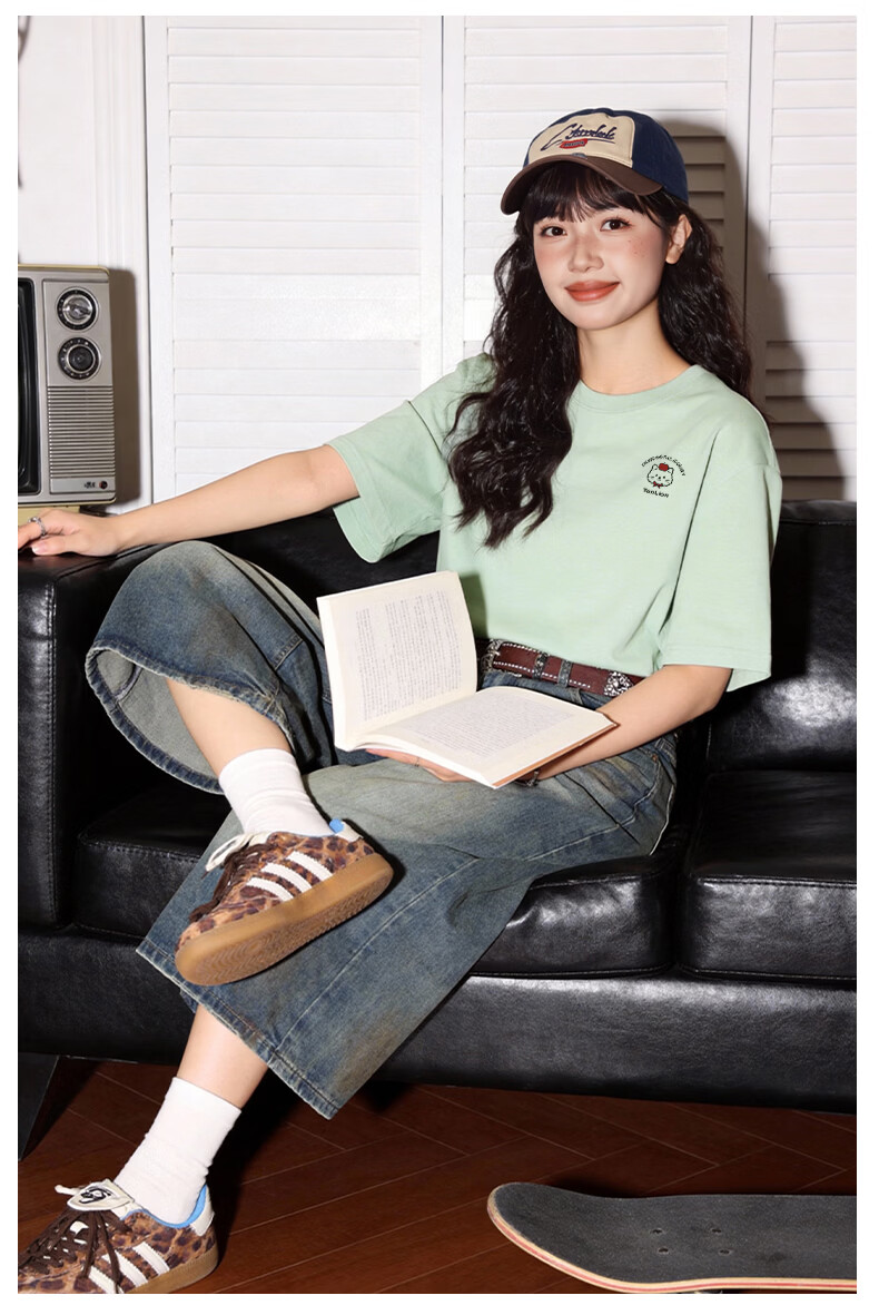TonLion Women's Summer New Pure Cotton Short Sleeve Loose T-Shirt Cartoon Design Trendy High-Quality Half Sleeve Top 13