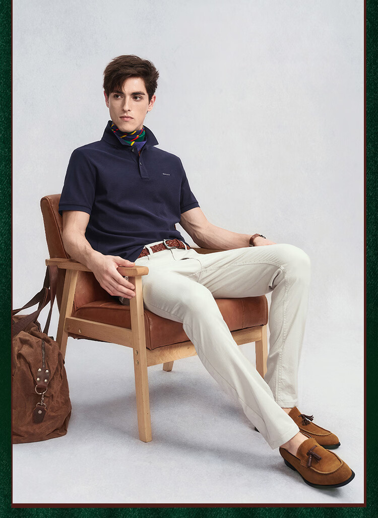 GANT Intelligent Polo 100% Cotton Summer Men's Skin-friendly Antibacterial Short Sleeve T-shirt Light Khaki L 11