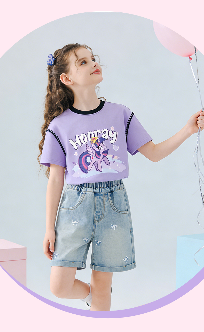 My Little Pony Girls' Short Sleeve T-Shirt 2026 New Color-Block Shell Embroidery Top Cooling Half Sleeve White 110 18