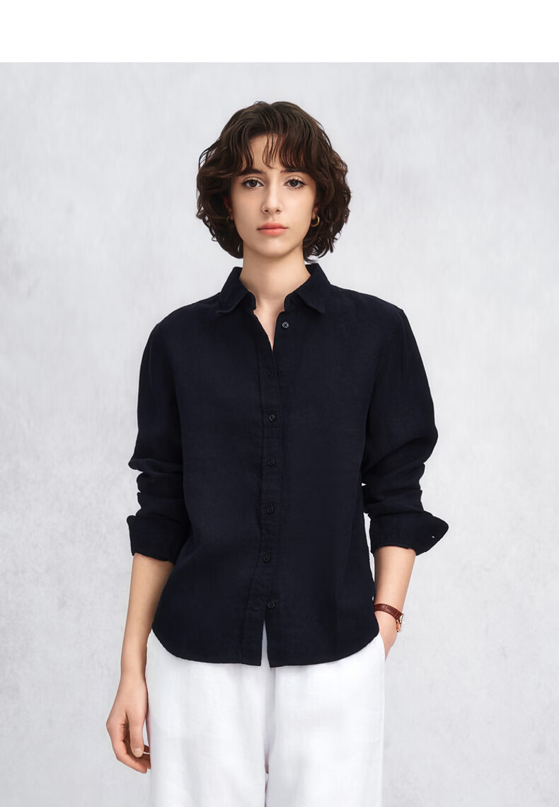 GANT Yuanye Shirt Spring Summer Women's Long Sleeve Vintage Pure Linen Shirt 455-Blue S 7