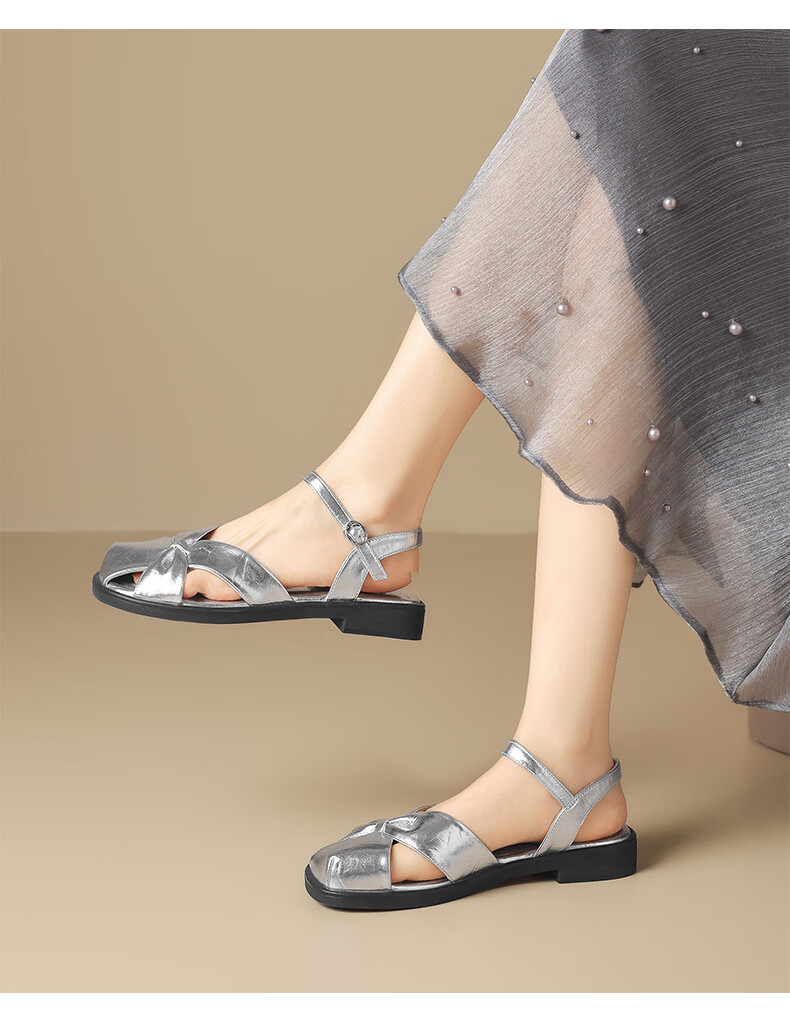 ZHR Flat Sandals Women Vintage Hollow-out Roman Shoes 2026 Summer New Beach Shoes Women KN272 Beige Brown Size 37 20