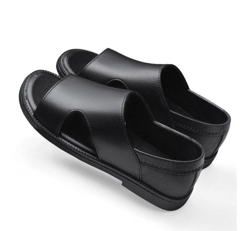 FOOTOPPO Men's Summer Leather Sandals Open Toe Hollow Breathable Non-slip Odor-resistant Soft Sole Outdoor Beach Shoes Black 12
