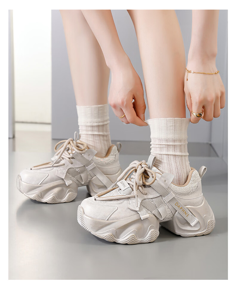 Daphne Thick Sole Height Increasing Chunky Sneakers Women 2026 Spring New Popular Sports Shoes Gray Size 36 21
