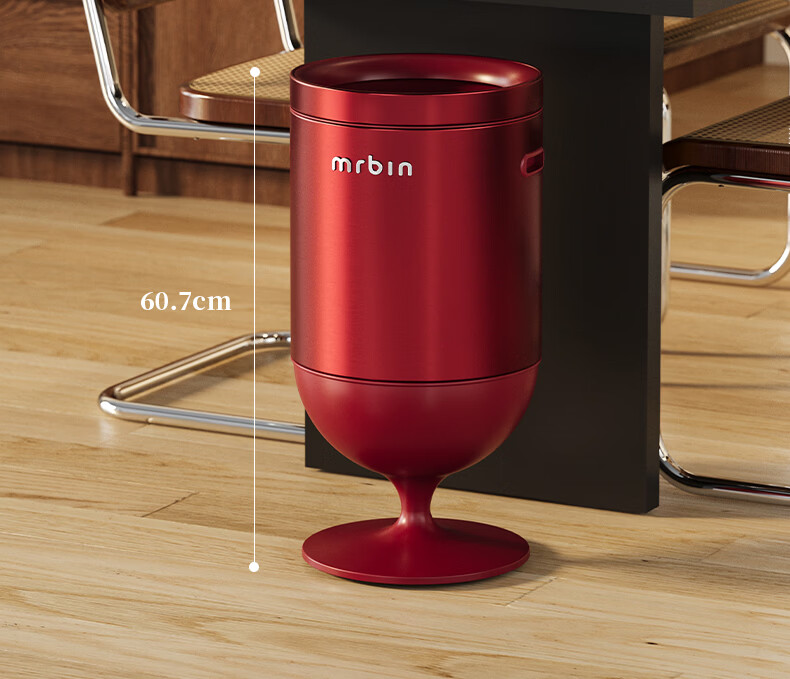 Mr.Bin Living Room Luxury Hands-Free Lidless Trash Can Wine Glass Style Kitchen High Foot High Aesthetic Stainless Steel Italian Luxury Red 20L 15
