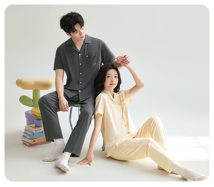 Hodo Cotton Cardigan and Long Pants Couple Women's Pajama Set Pure Cotton Simple Wearable Homewear for Women 15