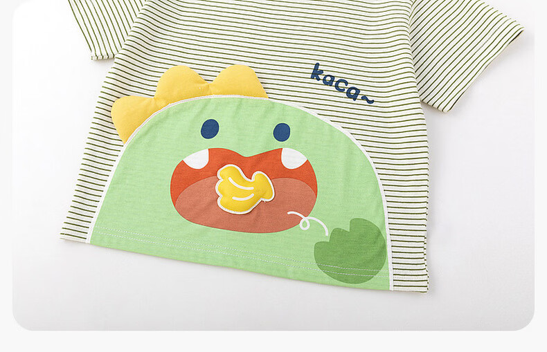 Dudu Kids Cartoon Summer T-Shirt Boys Short Sleeve Cotton Girls Summer Baby Lightweight Top Green Stripes Size 80 17