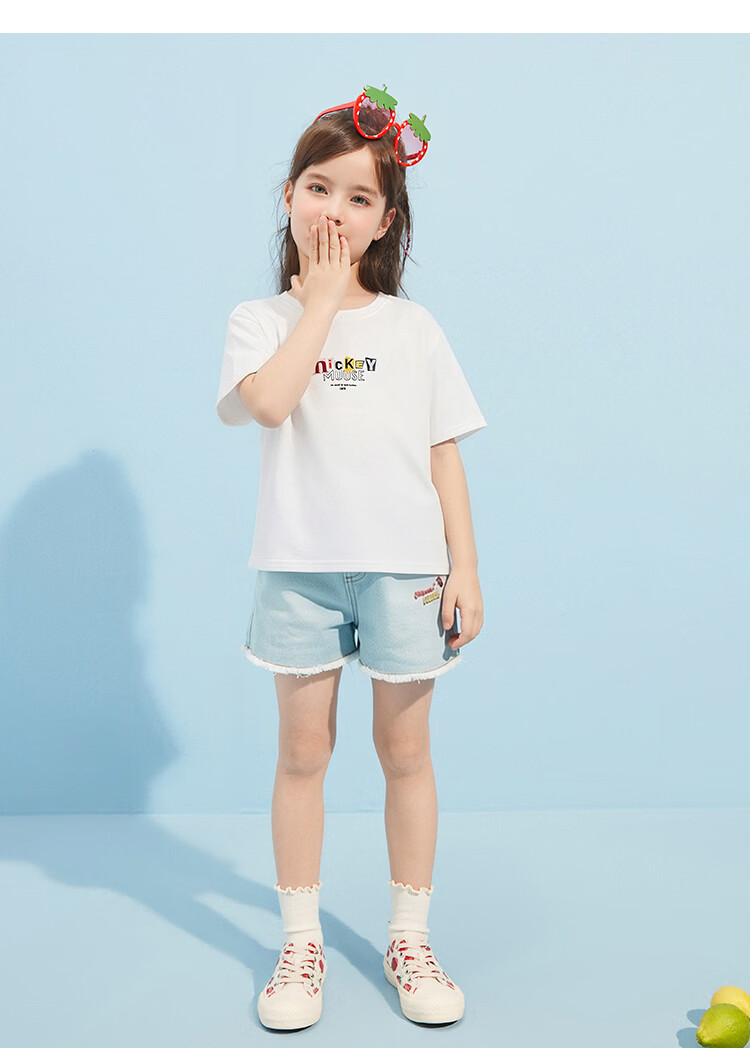 Disney Kids Boys and Girls Short Sleeve T-Shirt 2026 Summer New Parent-Child Matching Children's Basic Off-White Short Sleeve T-Shirt Size 110 21