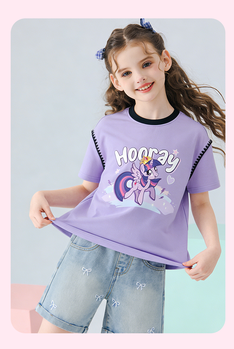 My Little Pony Girls' Short Sleeve T-Shirt 2026 New Color-Block Shell Embroidery Top Cooling Half Sleeve White 110 17