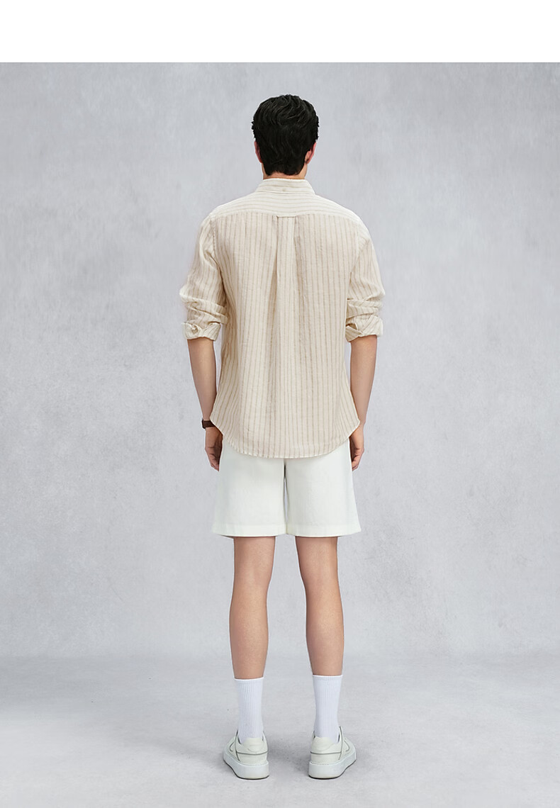 GANT Yuanye Shirt Spring Summer Men's Pure Linen Striped Comfortable Long Sleeve Shirt 276-Coffee Color M 8