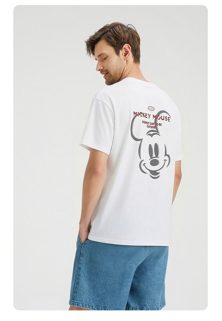 Disney Kids Boys and Girls Short Sleeve T-Shirt 2026 Summer New Parent-Child Matching Children's Basic Off-White Short Sleeve T-Shirt Size 110 23