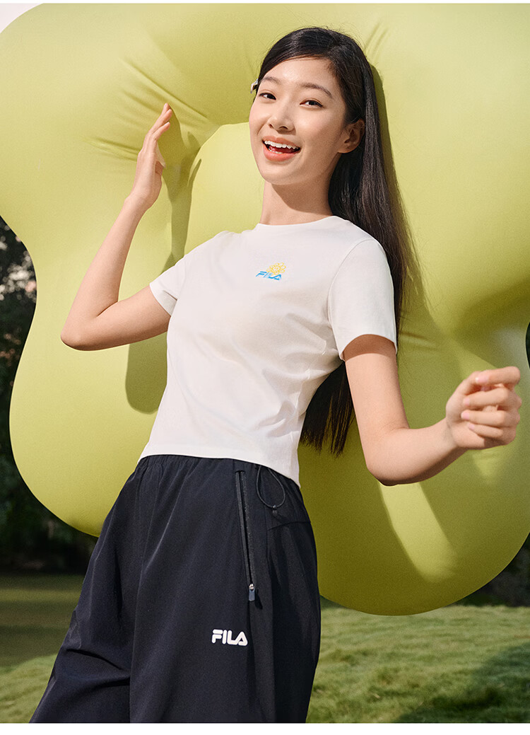 FILA Official Women's Knitted Short Sleeve Shirt 2026 Summer Casual Slim Fit Cool Cotton Cropped T-Shirt 34