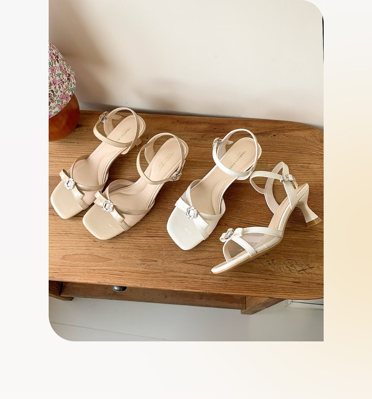 Eierkang Women's Sandals 520 Gift Square Toe Single Strap Stiletto Sandals 49734W Off-White Size 37 3