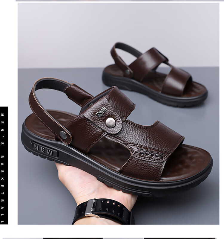Woodpecker Men's Summer Casual Soft Sole Genuine Leather Beach Sandals Non-Slip Cowhide 18