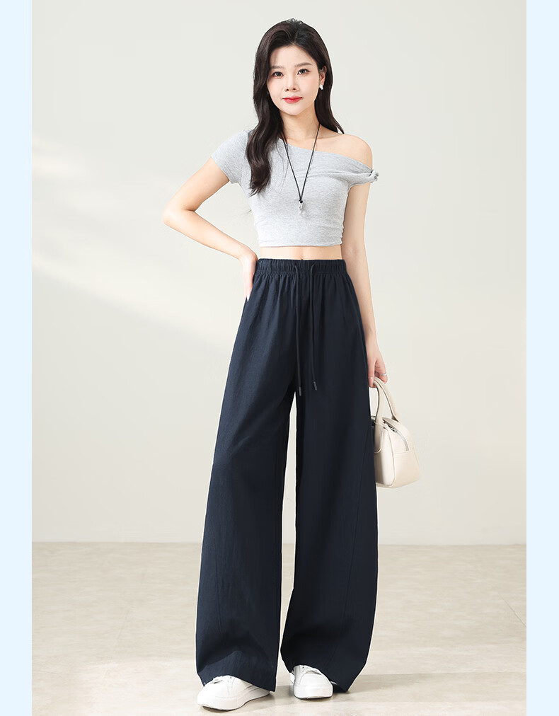 LangSha Tencel Cotton Casual Pants for Women Spring Summer Cool High Waist Wide Leg Slim Lyocell Curved Leg Travel Versatile Long Pants 19