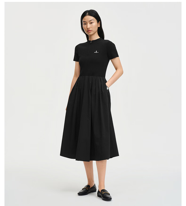 Biyinlefen [Comfort Stretch Knit Fabric] 2026 Spring Summer New Women's Crew Neck Short Sleeve Dress 07 Black M 8