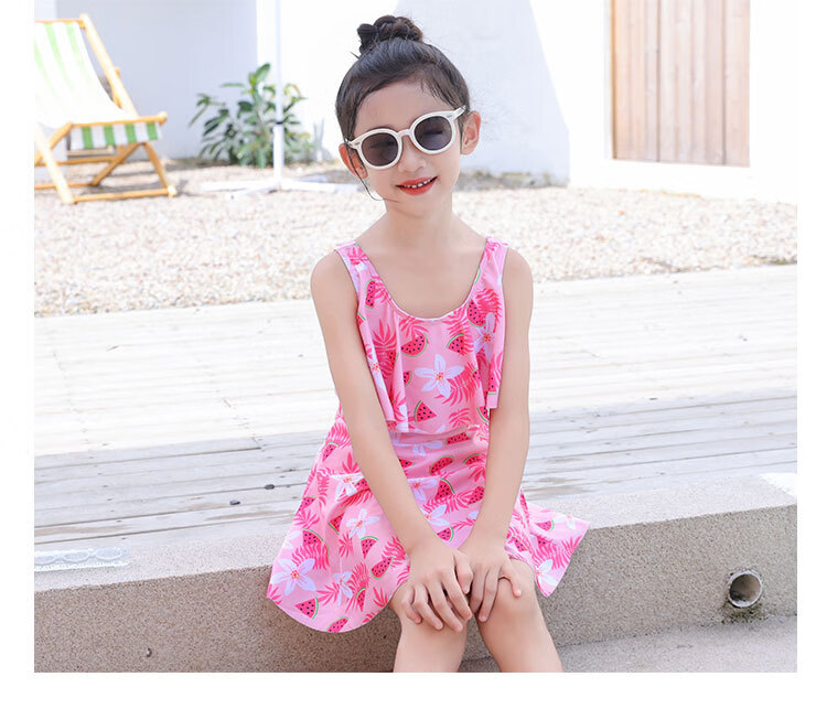 Langsha Children's Girls' Summer Two-Piece Skirted Swimsuit Breathable Bubble Hot Spring Beach Pool Swimwear Set for Older Kids 8
