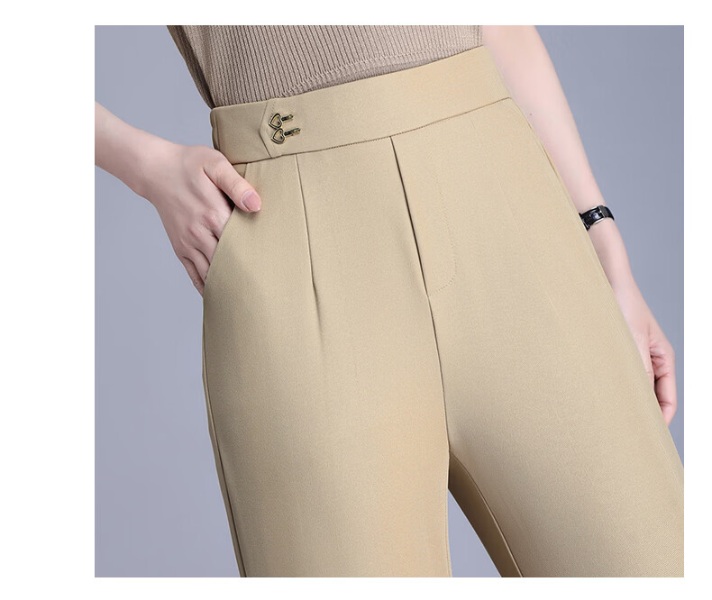 Hengyuanxiang Middle-aged Mom Elastic Waist Long Pants Thin Straight Casual Trousers for Spring and Autumn 13