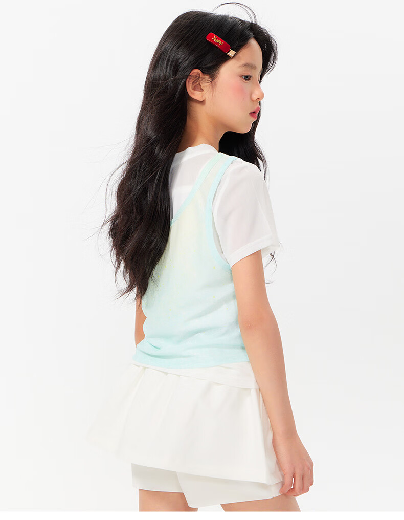 BARRY BANNY Girls' Short Sleeve T-Shirt Summer New Kids Round Neck Breathable Student Top 3037 Milk White Size 130 28