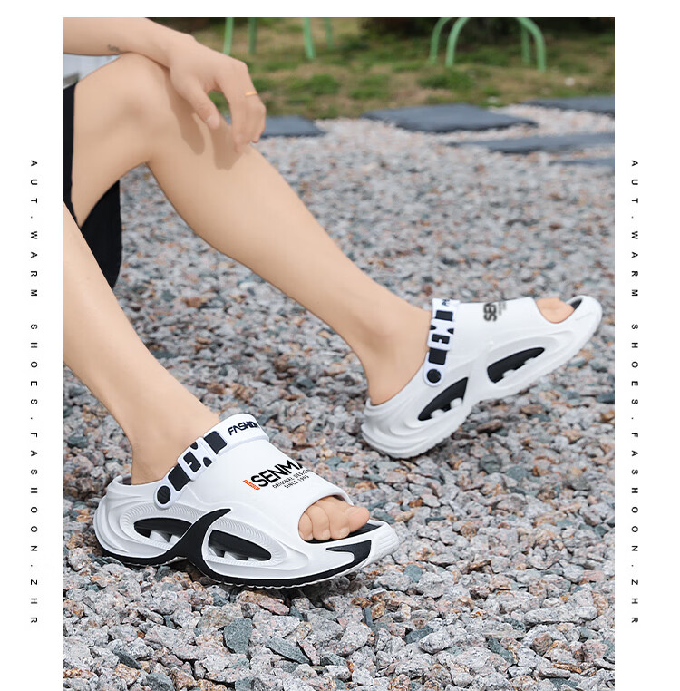 Senma Men's Summer Slippers Outdoor Non-Slip Thick Sole Large Size Beach Sandals White 38-39 16